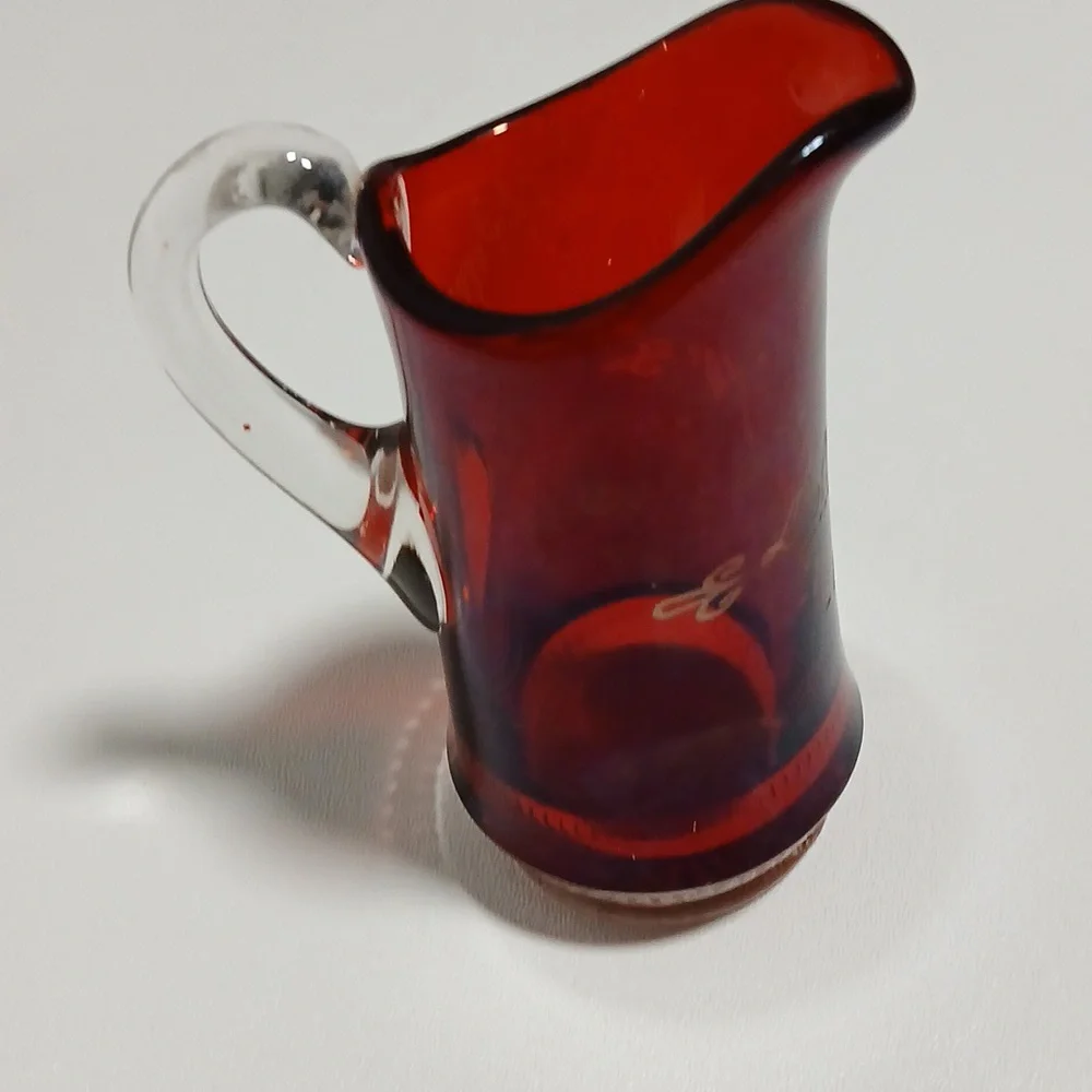 Ruby Red Stain Flash Glass Creamer to Clear Glass Handle Vintage 1907 - Picture 8 of 11